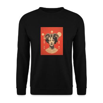 Widder Collage Kunst Astrologie - Unisex Pullover - Schwarz - Vorne - Alina (178cm) & Michal (187cm)