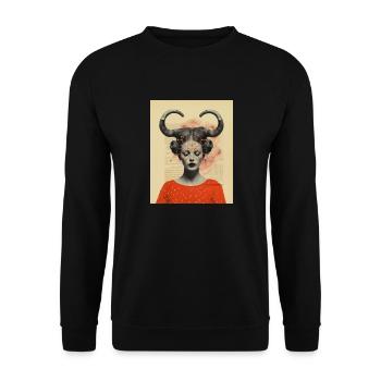 Steinbock Collage Kunst Astrologie - Unisex Pullover - Schwarz - Vorne - Alina (178cm) & Michal (187cm)