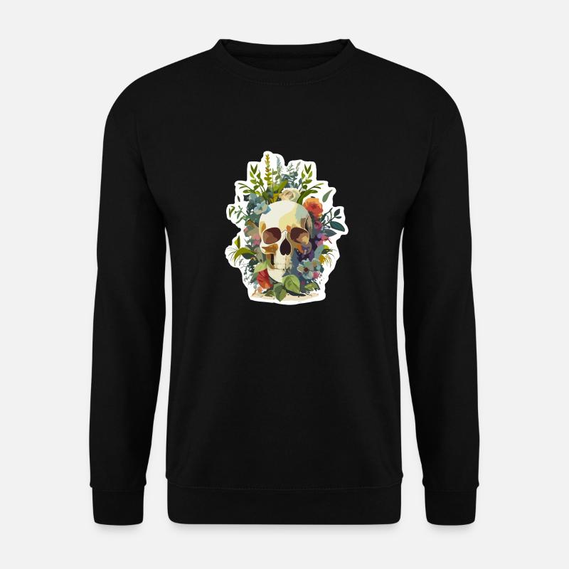 Menschlicher Schädel & Blumen 12 - Unisex Pullover - Schwarz