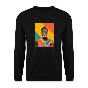 Frauen Mexikanisches Wrestling Kunst Vintage Papier Handwerk - Unisex Pullover - Schwarz - Vorne - Alina (178cm) & Michal (187cm)