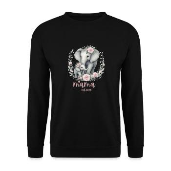 Mama 2024 Elephant Floral Wreath Celebration - Unisex Pullover - Schwarz - Vorne - Alina (178cm) & Michal (187cm)