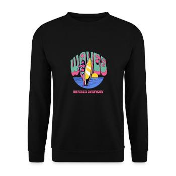 Beach Ocean Surfing Retro Surfers Sea Waves Summer - Unisex Pullover - Schwarz - Vorne - Alina (178cm) & Michal (187cm)