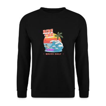 Beach Ocean Surfing Retro Surfers Sea Waves Summer - Unisex Pullover - Schwarz - Vorne - Alina (178cm) & Michal (187cm)