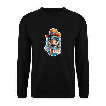 Lustiger Koi Karpfen Fisch mit Spruch - Unisex Pullover - Schwarz - Vorne - Alina (178cm) & Michal (187cm)