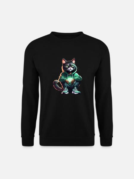 Schwarze Hip Hop Katze - Unisex Pullover - Schwarz