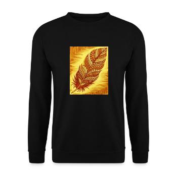 eine Feder mit verschlungenen Mustern und Farben - Unisex Pullover - Schwarz - Vorne - Alina (178cm) & Michal (187cm)