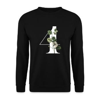 Nummer 4 Blumengrün -4. Geburtstag Blumen - Unisex Pullover - Schwarz - Vorne - Alina (178cm) & Michal (187cm)
