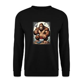 Retro Gamer Gorilla mit Controller Konsolenspiele - Unisex Pullover - Schwarz - Vorne - Alina (178cm) & Michal (187cm)