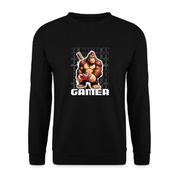 Retro Gamer Gorilla mit Controller Konsolenspiele - Unisex Pullover - Schwarz - Vorne - Alina (178cm) & Michal (187cm)