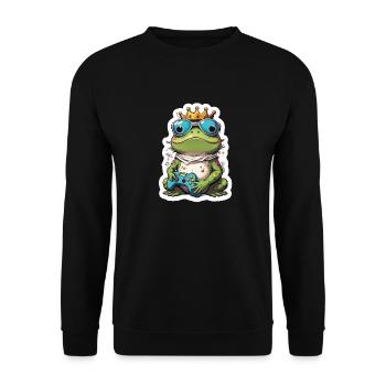 Retro Gamer Frosch mit Controller Konsolenspiele - Unisex Pullover - Schwarz - Vorne - Alina (178cm) & Michal (187cm)