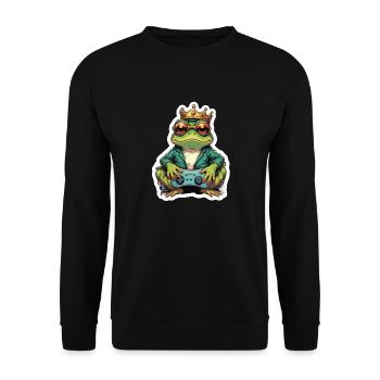 Retro Gamer Frosch mit Controller Konsolenspiele - Unisex Pullover - Schwarz - Vorne - Alina (178cm) & Michal (187cm)
