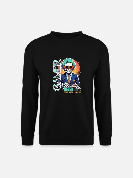 Retro Gamer Skeleton with Controller Console Games - Unisex Sweatshirt - black