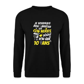 j'ai 10 ans / / t-shirt 10 ans/ cadeau 10 ans - Sweat-shirt Unisexe - noir - Devant - Alina (178cm) & Michal (187cm)