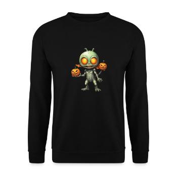 Halloween - Außerirdischer Grusel mit Kürbis - Unisex Pullover - Schwarz - Vorne - Alina (178cm) & Michal (187cm)