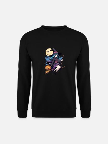 Halloween - Hexe mit Besen Grusel Manga - Unisex Pullover - Schwarz