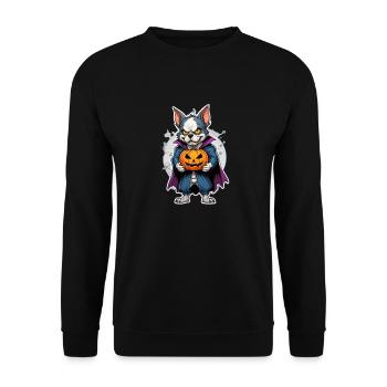 Halloween - Hund Grusel mit Kürbis - Unisex Pullover - Schwarz - Vorne - Alina (178cm) & Michal (187cm)