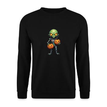 Halloween - Außerirdischer Grusel mit Kürbis - Unisex Pullover - Schwarz - Vorne - Alina (178cm) & Michal (187cm)