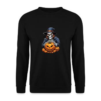 Halloween squelette crâne horreur avec citrouille - Sweat-shirt Unisexe - noir - Devant - Alina (178cm) & Michal (187cm)