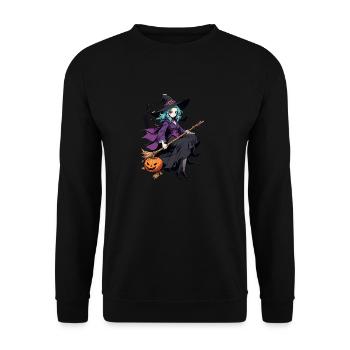 Cute witch with broom and bats - Unisex Sweatshirt - black - Front - Alina (178cm) & Michal (187cm)