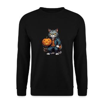 Halloween Cat with Pumpkin - Unisex Sweatshirt - black - Front - Alina (178cm) & Michal (187cm)