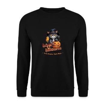 Halloween Cat with Pumpkin - Unisex Sweatshirt - black - Front - Alina (178cm) & Michal (187cm)