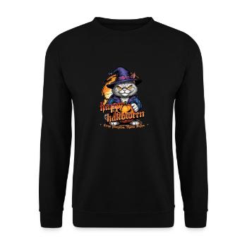 Halloween Cat with Pumpkin - Unisex Sweatshirt - black - Front - Alina (178cm) & Michal (187cm)