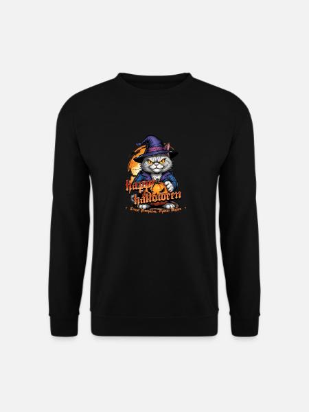 Halloween Cat with Pumpkin - Unisex Sweatshirt - black
