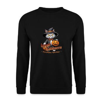 Halloween Cat with Pumpkin - Unisex Sweatshirt - black - Front - Alina (178cm) & Michal (187cm)