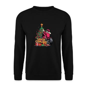 Père Noël à moto devant le sapin de Noël - Sweat-shirt Unisexe - noir - Devant - Alina (178cm) & Michal (187cm)