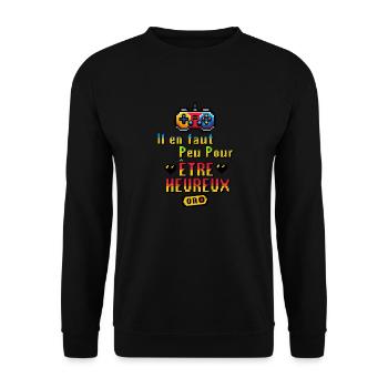 "Joie du Jeu - Bonheur Pixelisé" - Sweat-shirt Unisexe - noir - Devant - Alina (178cm) & Michal (187cm)