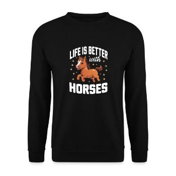Pferd Pferde Reiten Pferdereiten Sprungreiten - Unisex Pullover - Schwarz - Vorne - Alina (178cm) & Michal (187cm)