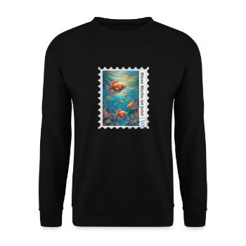 Illustration à l’aérographe « Fish 06 » DE - Sweat-shirt Unisexe - noir - Devant - Alina (178cm) & Michal (187cm)