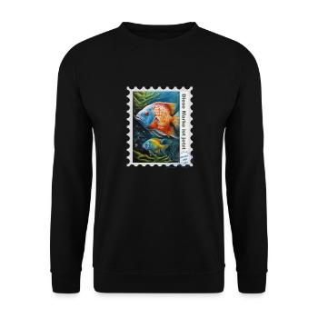Airbrush-Illustration „Fische 13“ DE - Unisex Pullover - Schwarz - Vorne - Alina (178cm) & Michal (187cm)