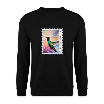 Airbrush-Illustration „Kolibri 01“ DE - Unisex Pullover - Schwarz - Vorne - Alina (178cm) & Michal (187cm)