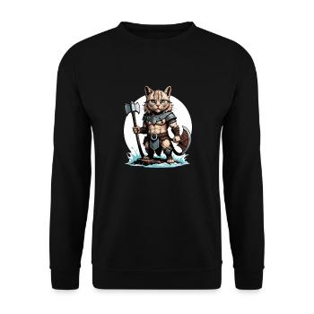 Cat Wikinger Viking Katze Geschenk Süß - Unisex Pullover - Schwarz - Vorne - Alina (178cm) & Michal (187cm)