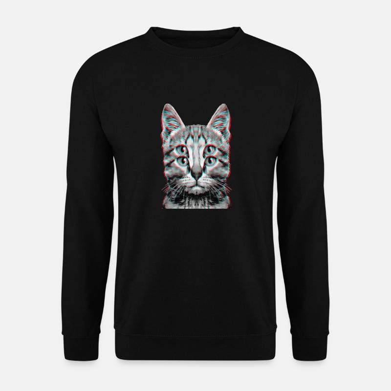 Glitch Seltsame Katze Kätzchen Optische Täuschung - Unisex Pullover - Schwarz