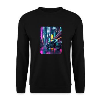 Chrome Motorcycle in Neon City - Unisex Sweatshirt - black - Front - Alina (178cm) & Michal (187cm)
