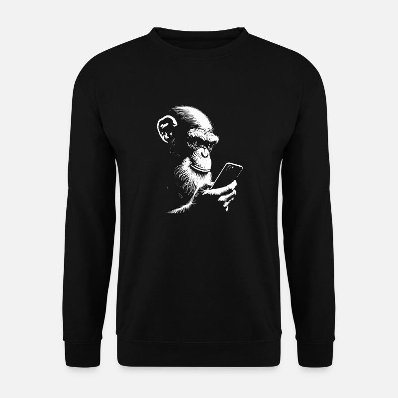 Schimpanse spielt mit seinem Handy - Unisex Pullover - Schwarz