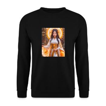 Amaterasu Déesse du soleil rayonnante en kimono blanc avec - Sweat-shirt Unisexe - noir - Devant - Alina (178cm) & Michal (187cm)