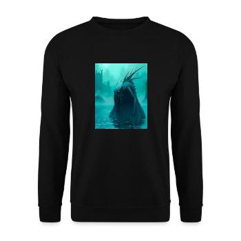 Vodnik, slawischer Wasserdämon, der in tiefen Flüssen lauert - Unisex Pullover - Schwarz - Vorne - Alina (178cm) & Michal (187cm)