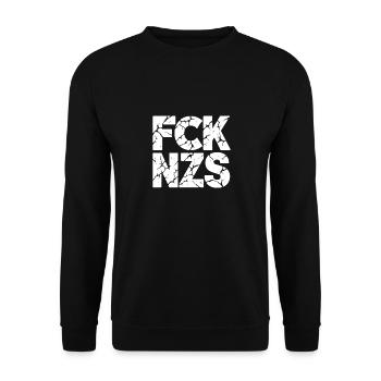 FCK NZS – Klare Kante gegen Faschismus - Unisex Pullover - Schwarz - Vorne - Alina (178cm) & Michal (187cm)