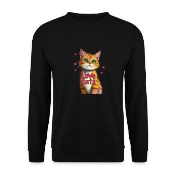 I love cats pic - Unisex Pullover - Schwarz - Vorne - Alina (178cm) & Michal (187cm)
