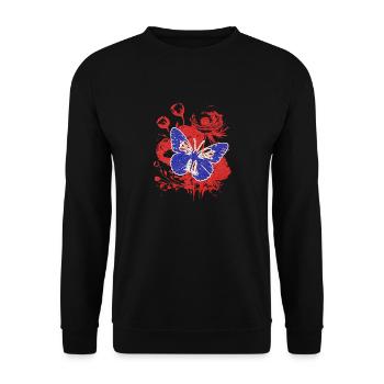Vintage Schmetterling mit Blumen - Unisex Pullover - Schwarz - Vorne - Alina (178cm) & Michal (187cm)