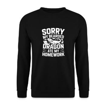 Meine Bartagame hat meine Hausaufgaben gefressen! Reptilien-Liebhaber - Unisex Pullover - Schwarz - Vorne - Alina (178cm) & Michal (187cm)