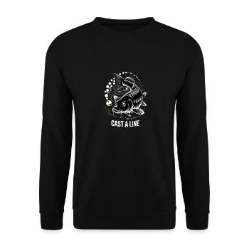 Cast a Line – Vintage Angelshirt für Männer - Unisex Pullover - Schwarz - Vorne - Alina (178cm) & Michal (187cm)