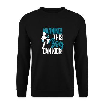 Dieser Junge kann kicken! Kickboxen Spruch Boxen - Unisex Pullover - Schwarz - Vorne - Alina (178cm) & Michal (187cm)