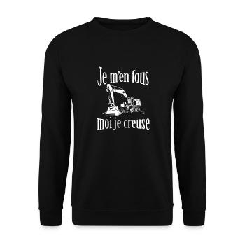 Je m'en fous moi je creuse, pelle retro, chantier - Sweat-shirt Unisexe - noir - Devant - Alina (178cm) & Michal (187cm)