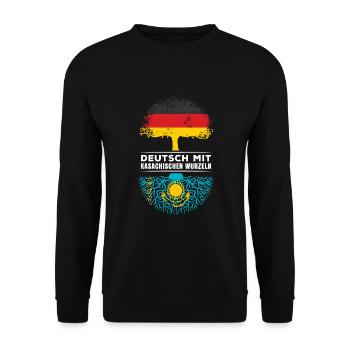 Deutsch mit Kasachischen Wurzeln Abstammung - Unisex Pullover - Schwarz - Vorne - Alina (178cm) & Michal (187cm)