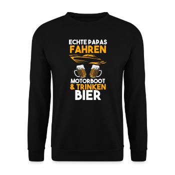 Motorboot Papa Vater Geschenk - Unisex Pullover - Schwarz - Vorne - Alina (178cm) & Michal (187cm)