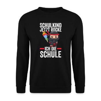 Schulkind Ninja Schulbeginn Geschenk - Unisex Pullover - Schwarz - Vorne - Alina (178cm) & Michal (187cm)